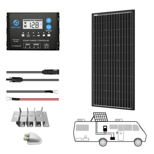 ACOPOWER 100W 12V  Mono Solar RV Kits, 20A PWM Charge Controller