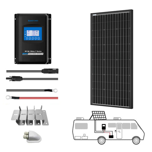 ACOPOWER 200 Watt 12 Volt Monocrystalline Solar RV Kit w/ 30A MPPT Charge Controller (1x200W 30A Kit)